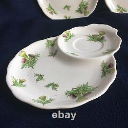 ROYAL ALBERT ENGLAND HIGHLAND THISTLE SET/4 SNACK PLATES WithATTACHED CUP DIVIDER