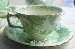 ROYAL CROWN DERBY-Green Aves-Four Footed Cups And Saucers-Scarce