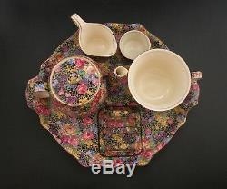 ROYAL WINTON HAZEL BLACK CHINTZ Breakfast Tea Set Vintage English China 1930s