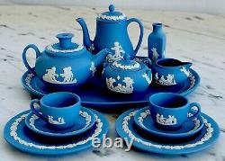 ROYAL Wedgwood miniature blue jasperware Tea Set 12, Fine China. Made In England
