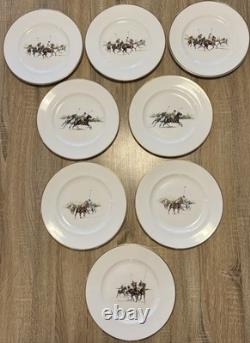 Ralph Lauren Polo Scene Dinner Plates Set of 8 Bone China England 1983 Vintage