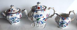 Rare Antique Booths China Parrot Transfer-ware Tea Pot & Sugar & Creamer set