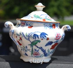 Rare Antique Booths China Parrot Transfer-ware Tea Pot & Sugar & Creamer set