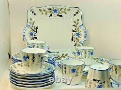 Rare Antique Wedgwood fine China England Blue Flowers Silver Gild 21 pc tea set