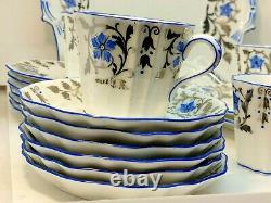 Rare Antique Wedgwood fine China England Blue Flowers Silver Gild 21 pc tea set