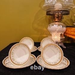 Rare Early Foley China 4 Cup+Saucer Set Gold Greek Key Floral Bone China England
