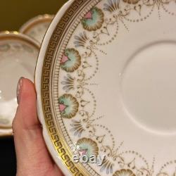 Rare Early Foley China 4 Cup+Saucer Set Gold Greek Key Floral Bone China England
