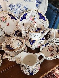 Rare English Hand Painted Tea Set By Grainger GLOSTER summer Bouquet 1835-9