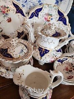 Rare English Hand Painted Tea Set By Grainger GLOSTER summer Bouquet 1835-9