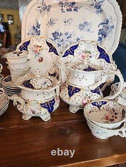 Rare English Hand Painted Tea Set By Grainger GLOSTER summer Bouquet 1835-9