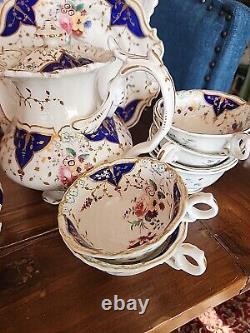 Rare English Hand Painted Tea Set By Grainger GLOSTER summer Bouquet 1835-9