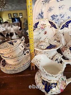 Rare English Hand Painted Tea Set By Grainger GLOSTER summer Bouquet 1835-9