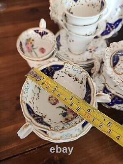 Rare English Hand Painted Tea Set By Grainger GLOSTER summer Bouquet 1835-9