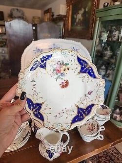 Rare English Hand Painted Tea Set By Grainger GLOSTER summer Bouquet 1835-9