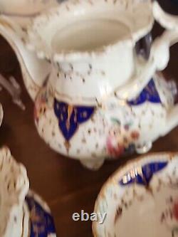 Rare English Hand Painted Tea Set By Grainger GLOSTER summer Bouquet 1835-9