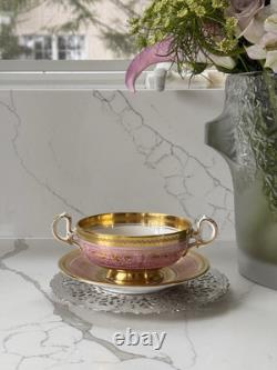 Rare New Chelsea Pink Gold Soup bowl & saucer set Fine bone China England 6.25