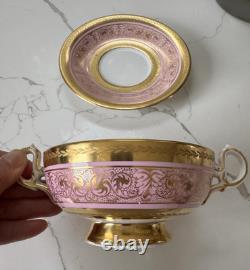 Rare New Chelsea Pink Gold Soup bowl & saucer set Fine bone China England 6.25