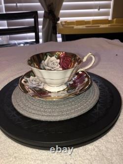 Rare Queen Anne Bone China Gold Gilded Cabbage Rose Flowered Cup/Saucer England
