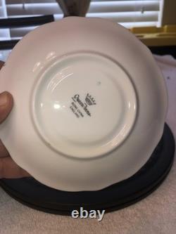 Rare Queen Anne Bone China Gold Gilded Cabbage Rose Flowered Cup/Saucer England