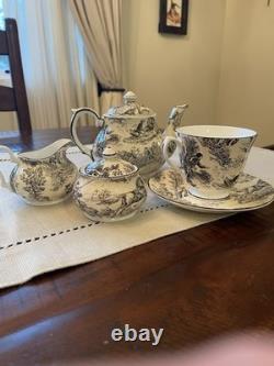 Rare Royal Patrician Bone China Black & White Toile Tea Set, Made in England
