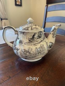 Rare Royal Patrician Bone China Black & White Toile Tea Set, Made in England