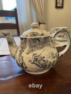 Rare Royal Patrician Bone China Black & White Toile Tea Set, Made in England