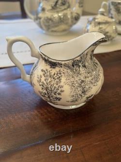 Rare Royal Patrician Bone China Black & White Toile Tea Set, Made in England