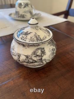 Rare Royal Patrician Bone China Black & White Toile Tea Set, Made in England