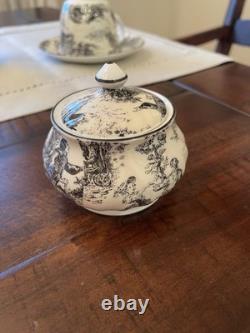 Rare Royal Patrician Bone China Black & White Toile Tea Set, Made in England