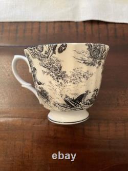 Rare Royal Patrician Bone China Black & White Toile Tea Set, Made in England