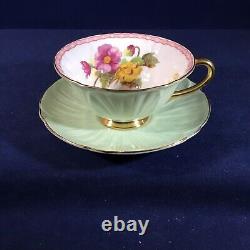 Rare SHELLEY Bone China of England Footed Mint Green Oleander CUP & SAUCER SET