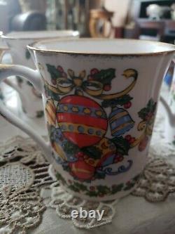 Rare Vintage Rosina Queens England Fine Bone China Special Set Of 6 Festive Mugs