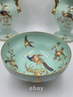 Rare Vintage Spode England Bone China Bird Garniture Urn Vase Bowl Set 3Pc