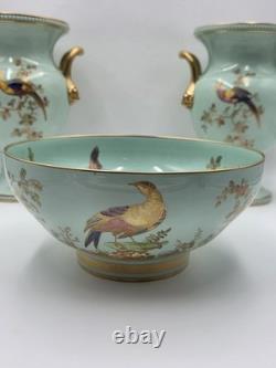 Rare Vintage Spode England Bone China Bird Garniture Urn Vase Bowl Set 3Pc