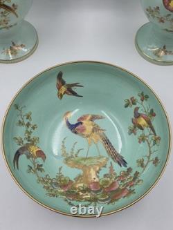 Rare Vintage Spode England Bone China Bird Garniture Urn Vase Bowl Set 3Pc