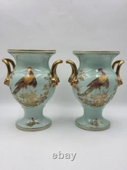 Rare Vintage Spode England Bone China Bird Garniture Urn Vase Bowl Set 3Pc