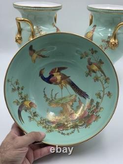 Rare Vintage Spode England Bone China Bird Garniture Urn Vase Bowl Set 3Pc