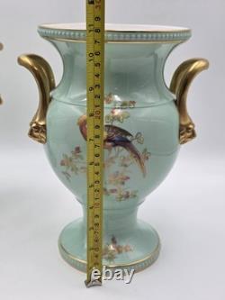 Rare Vintage Spode England Bone China Bird Garniture Urn Vase Bowl Set 3Pc