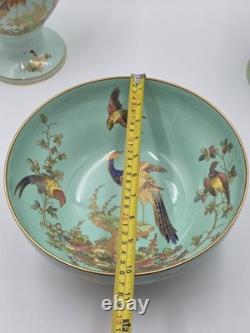 Rare Vintage Spode England Bone China Bird Garniture Urn Vase Bowl Set 3Pc