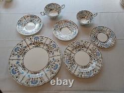 Rare Wedgwood Papyrus Blue Silver Made England Bone China 7 Piece Place Setting