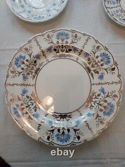 Rare Wedgwood Papyrus Blue Silver Made England Bone China 7 Piece Place Setting