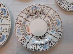 Rare Wedgwood Papyrus Blue Silver Made England Bone China 7 Piece Place Setting