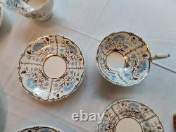 Rare Wedgwood Papyrus Blue Silver Made England Bone China 7 Piece Place Setting