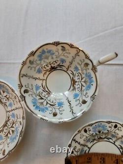 Rare Wedgwood Papyrus Blue Silver Made England Bone China 7 Piece Place Setting