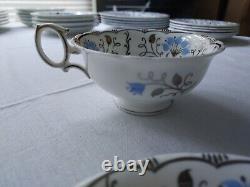 Rare Wedgwood Papyrus Blue Silver Made England Bone China 7 Piece Place Setting