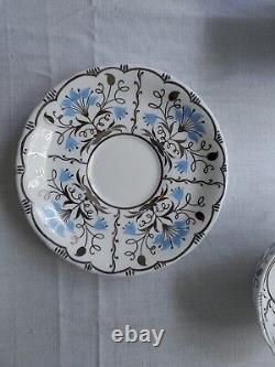 Rare Wedgwood Papyrus Blue Silver Made England Bone China 7 Piece Place Setting