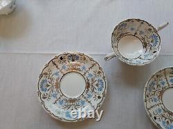 Rare Wedgwood Papyrus Blue Silver Made England Bone China 7 Piece Place Setting