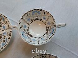 Rare Wedgwood Papyrus Blue Silver Made England Bone China 7 Piece Place Setting