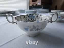 Rare Wedgwood Papyrus Blue Silver Made England Bone China 7 Piece Place Setting