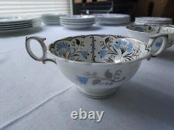 Rare Wedgwood Papyrus Blue Silver Made England Bone China 7 Piece Place Setting